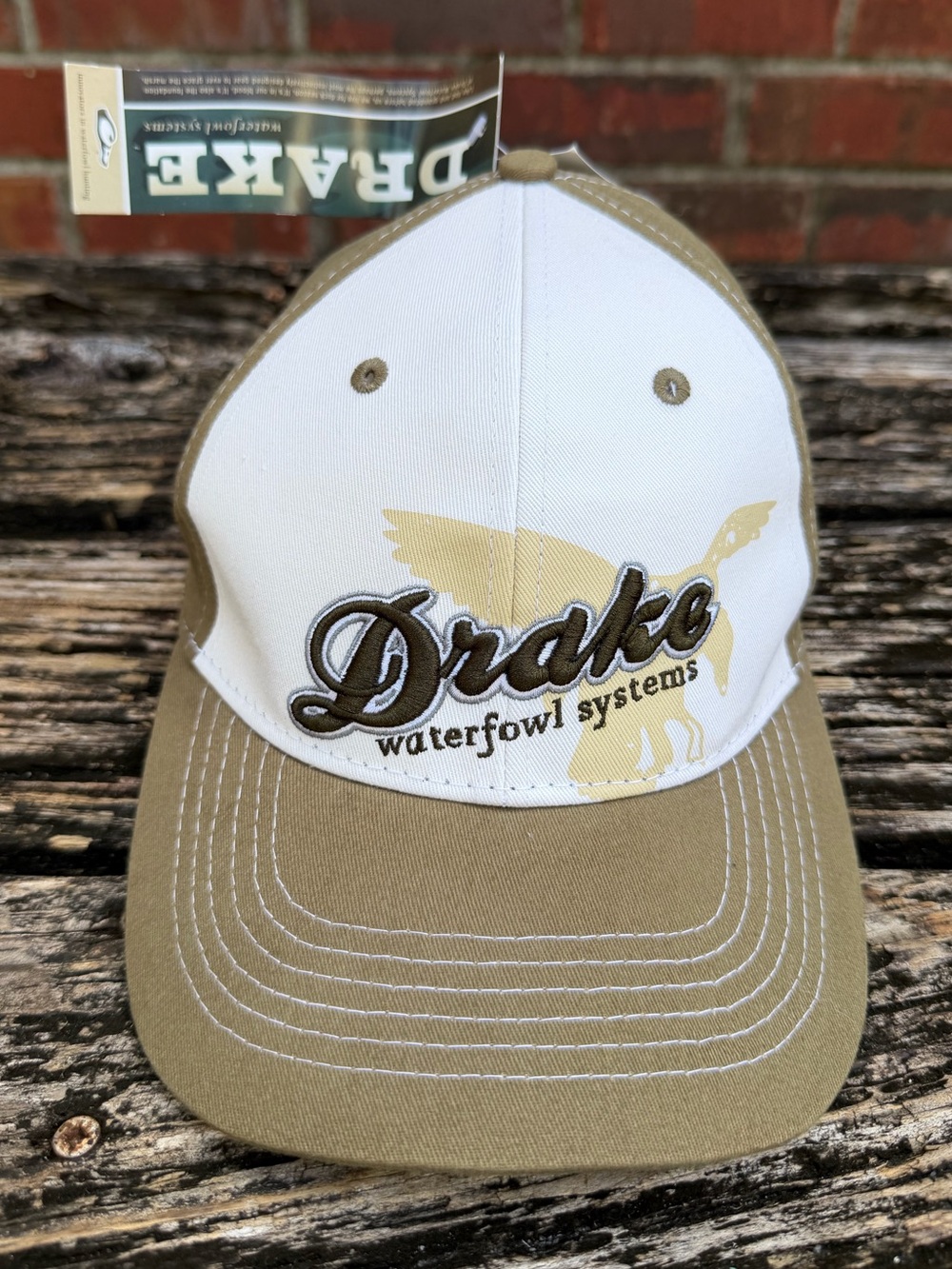 NWT Drake Waterfowl Systems Stretch Fit Olive/White Embroidered Cap Hat P7